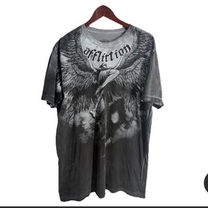AFFLICTION American Customs Gray Black Angel WingY2K Skulls Grunge Distressed XL